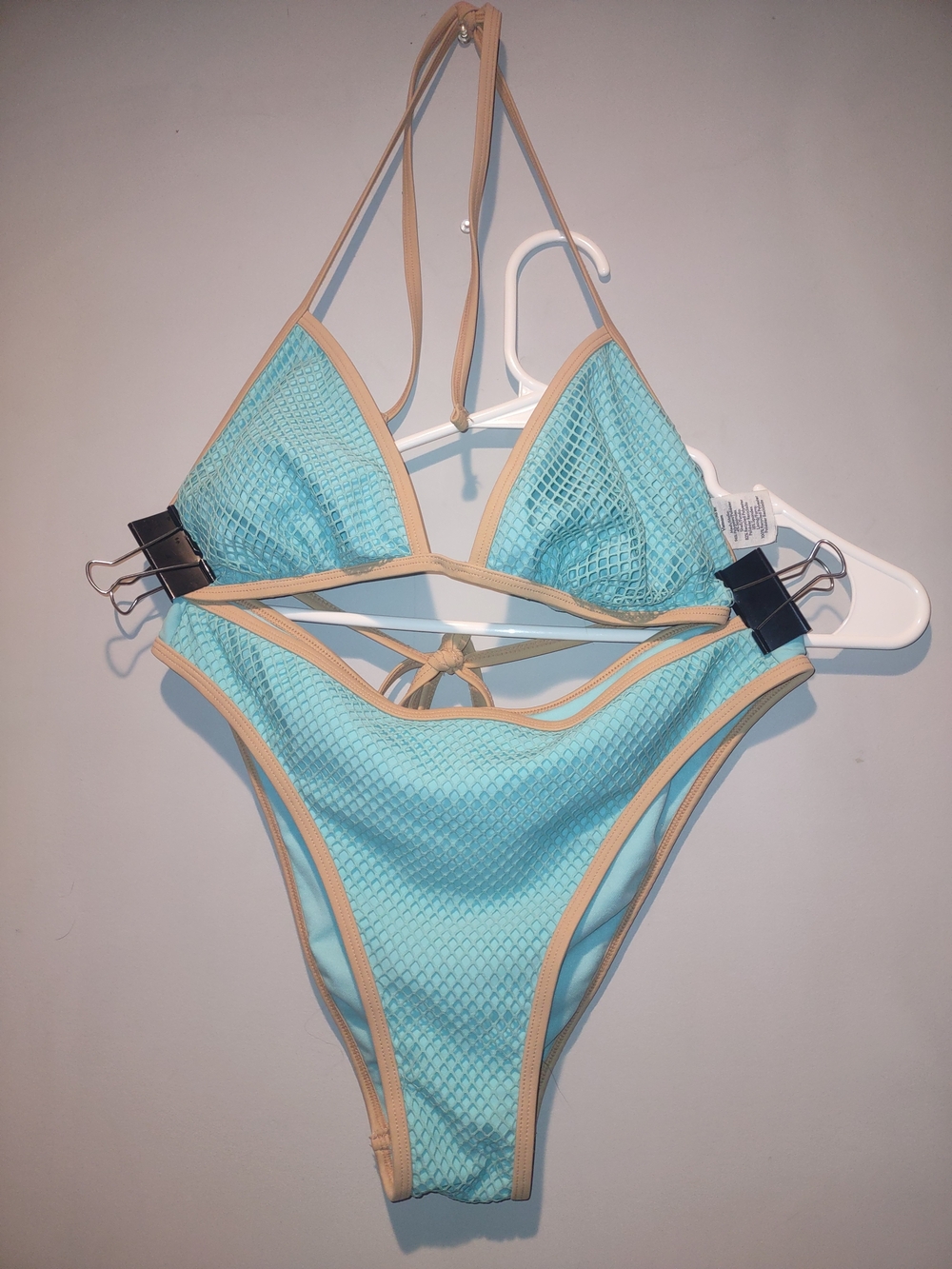 No Boundaries Light Blue and Tan Mesh Bikini Set - Women Swim